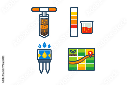 Different tools for soil testing and analysis for agriculture and gardening in a lab setting