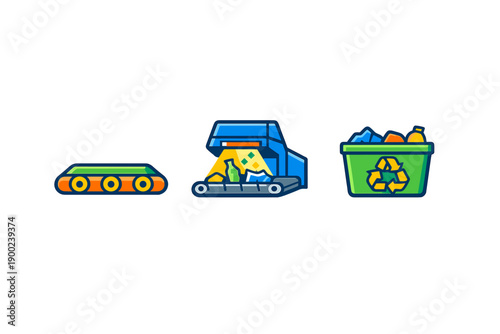 Conveyor belt sorting waste in a recycling facility during a workday