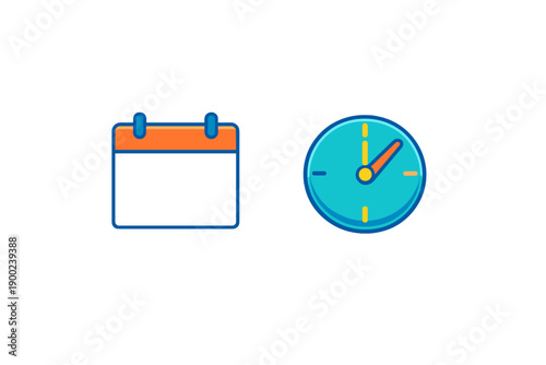 Calendar and clock symbols show time management and scheduling in a simple design for planning events or activities