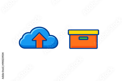 Cloud storage service offers upload option and box icon for file management tasks on a digital device during daytime