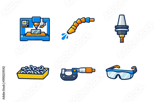 Different tools and equipment for machining and manufacturing in a workshop setting during daytime