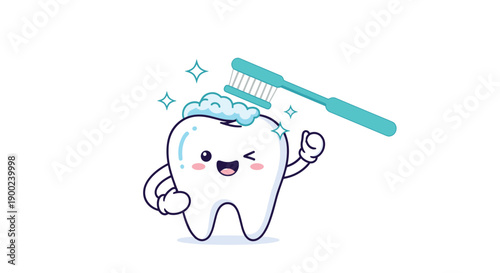 Sparkling cartoon tooth winking happily after brushing, showing perfect oral hygiene with a clean, fresh, and confident