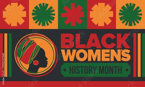 Black Women's History Month annual celebrated in April. International holiday in honor of the achievements of black women with roots in Africa of the past, future and present. Black woman silhouette