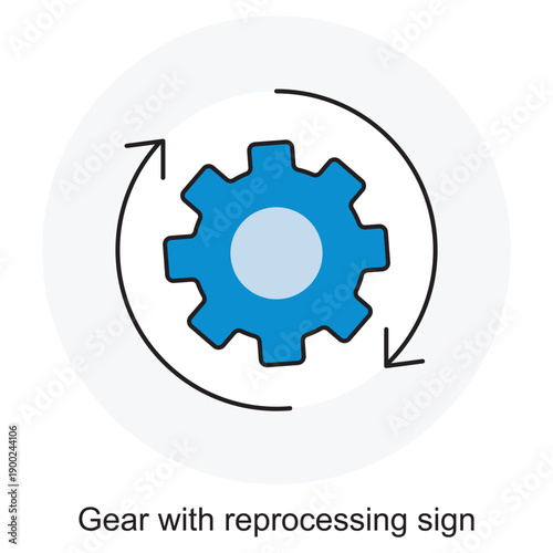 Gear with Reprocessing Sign icon, Recycling Process Gear, Sustainable Industry Symbol, Circular Process Icon, Eco-Friendly Technology Gear, vector