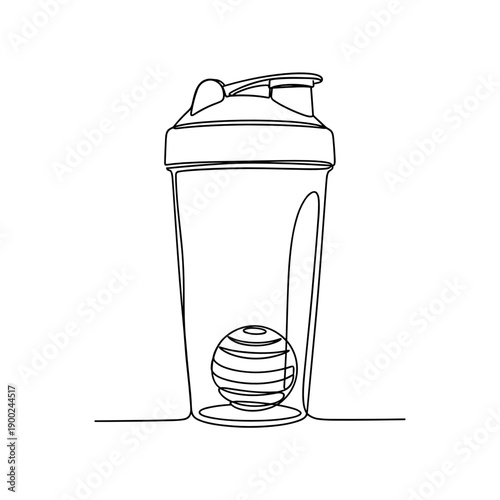 Line art of a protein shaker with a mixing ball inside  