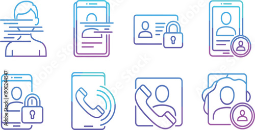 Mobile Identity and Secure Communication Icon Set with User Profiles, Phone Calls, Authentication, Privacy Protection, and Digital Access Control Concepts
