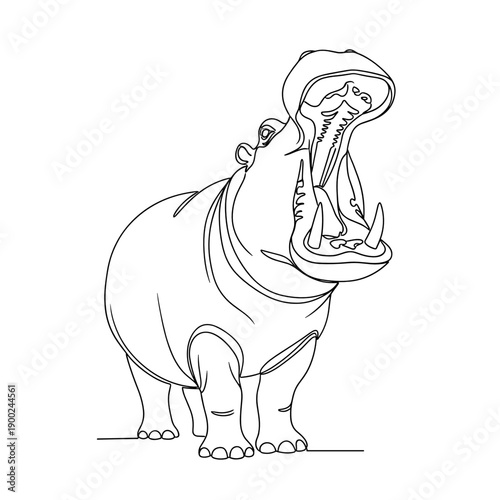 Outline of a yawning hippopotamus in a minimalist style  
