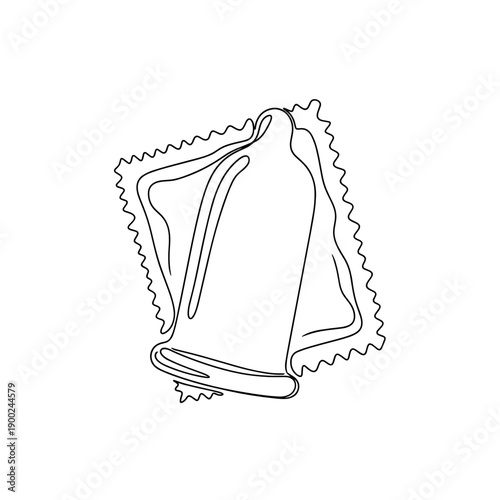 Outline of a condom and its wrapper in minimalist style  
