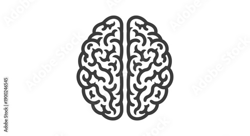 Human brain vector icon, outline style, black and white, isolated on white