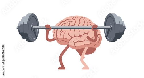 Brain lifting barbell vector illustration, mental strength and intelligence concept, isolated on white