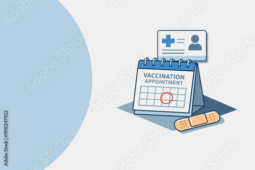 Refined contemporary vaccination appointment concept with essential medical card calendar and bandage subtly offset and aligned