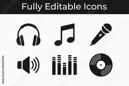 Foto Music and Audio Icon Set with Headphones and Microphone