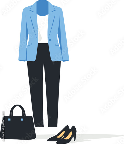 Nordic Work Outfit Design. Airy work outfit planning concept emphasizing clarity and negative space seen in clean frontal