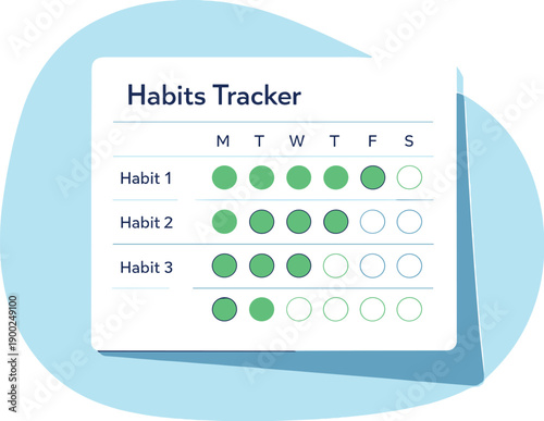 Airy new habits tracker concept emphasizing clarity and consistency seen in top-down macro perspective, positioned in the left