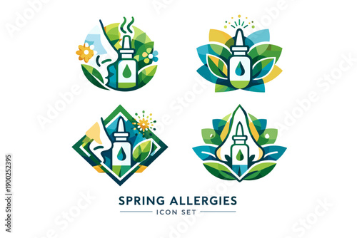 Spring Allergies Icon Set – Pollen, Sneezing, Runny Nose and Seasonal Allergy Symptoms Vector Collection