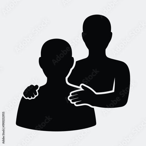 Caring hands on shoulders symbolizing human help and comfort silhouette vector illustration