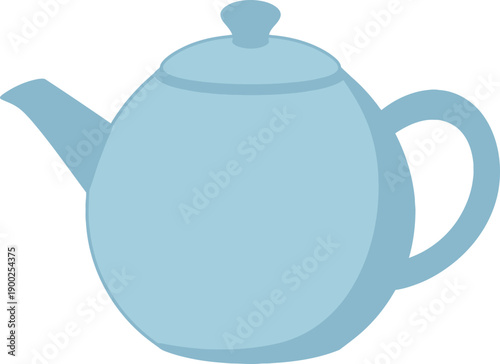 Simple light blue teapot with a lid, spout, and handle on a white background