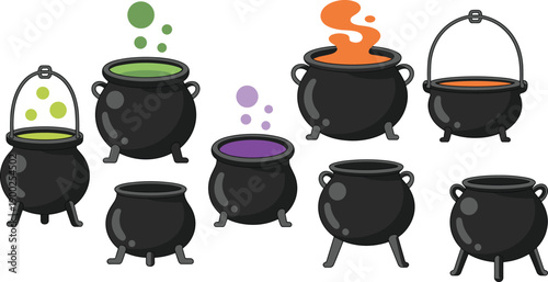 colorful boiling contents and steam, ideal for fantasy visuals, potion-making themes, Halloween design, or magical illustrations