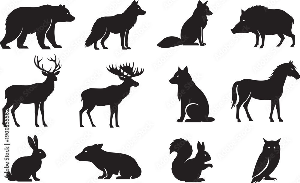Obraz premium Farm animal silhouettes set pack