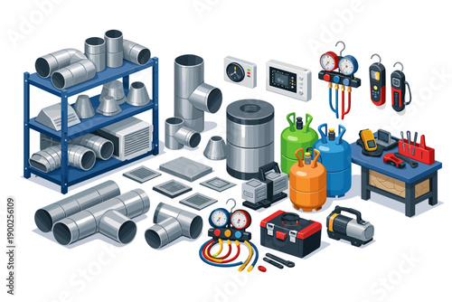 HVAC equipment and tools for installation and maintenance services