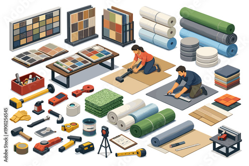 Home renovation and flooring installation tools and materials collection