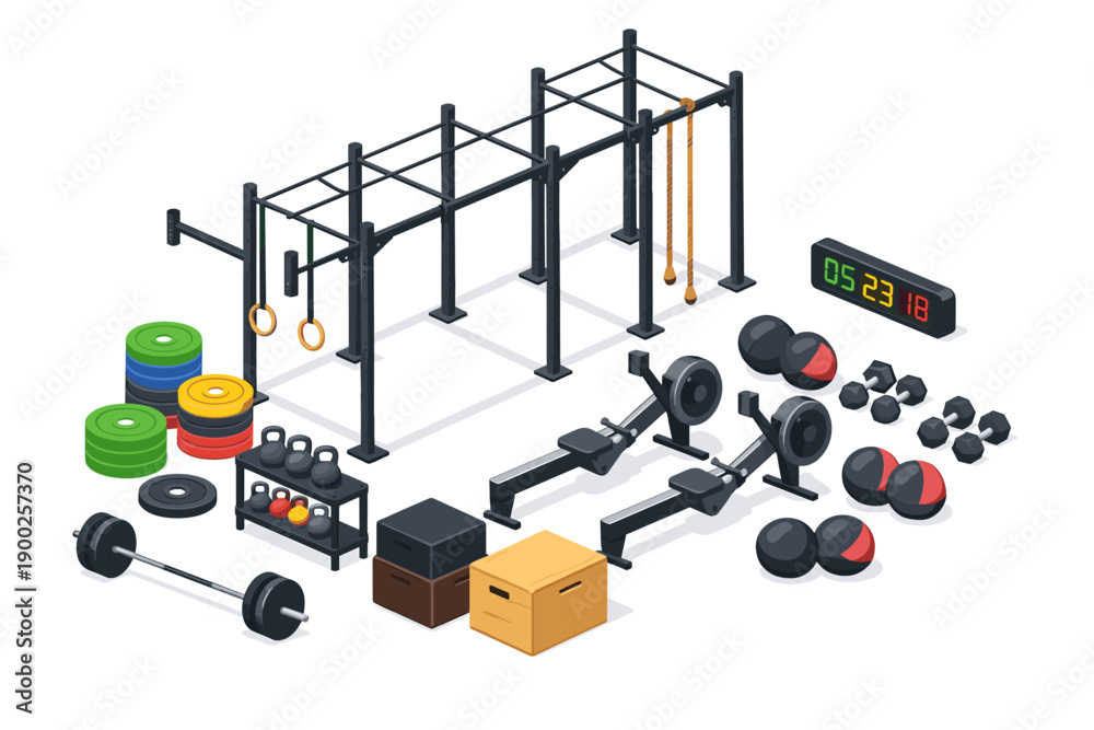 Obraz premium Isometric gym equipment collection for functional fitness and cross training workouts