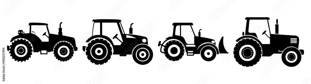 Obraz premium A set of tractor silhouettes in different designs on a white background