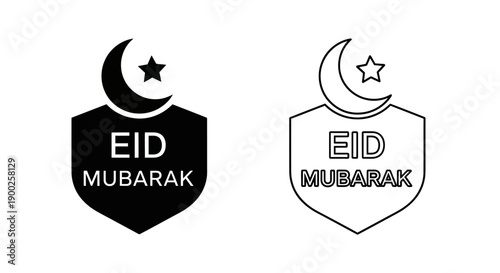 Eid Mubarak Islamic Celebration Shield Icon with Moon and Star for Ramadan Greeting Card Vector