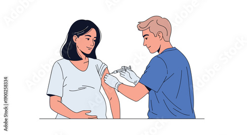 Expectant woman calmly receiving a vaccination from a healthcare professional, highlighting essential prenatal