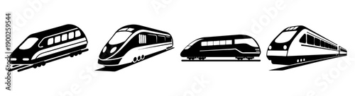 A set of modern train silhouettes in a minimalist vector graphic design