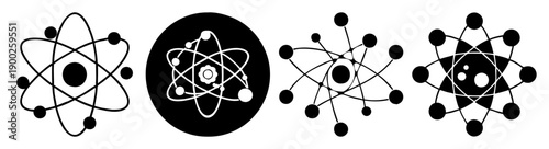 A set of modern atomic structure vector icons in a minimalist flat design style