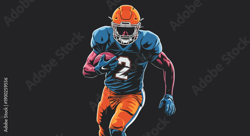 Dynamic american football player in vibrant graphic style against dark background