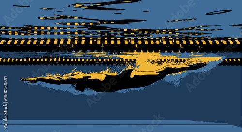 Dynamic swimming athlete underwater in silhouette style capturing motion and strength