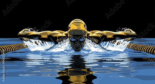 Dynamic butterfly stroke in water: powerful athlete swimming in action