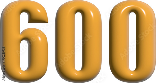 Large golden 3d number six hundred isolated on a transparent background
