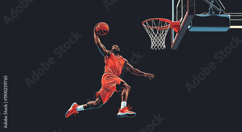 Dynamic basketball player dunking in vibrant digital sports art