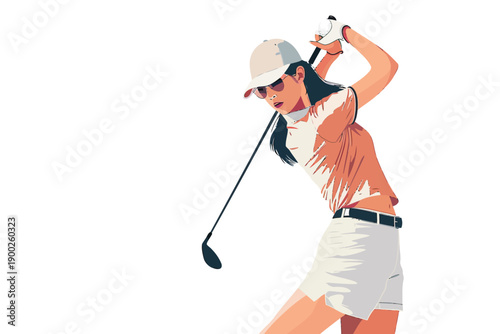 asian woman playing golf isolated