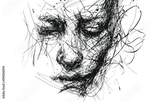 Grunge Scribbles Forming a Portrait Outline isolated