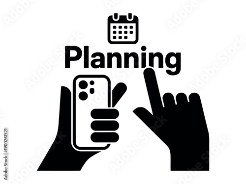A graphic illustration of a person planning with a smartphone and calendar