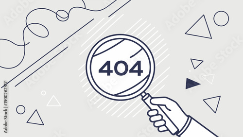 Minimalist 404 Error Web Banner with Magnifying Glass Illustration and Go Home Button.eps