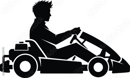Black, go-kart, racer, silhouette, vector, illustration, isolated, on, white, background, driver, racing, karting, speed, motor, sport, vehicle, hobby, competition, fun, adrenaline, action