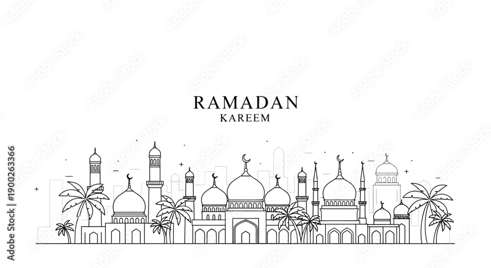 Obraz premium Ramadan Illustration Featuring Mosque Architecture.