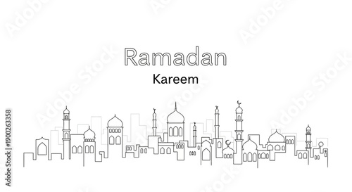 Ramadan Kareem Mosque City Skyline Illustration.