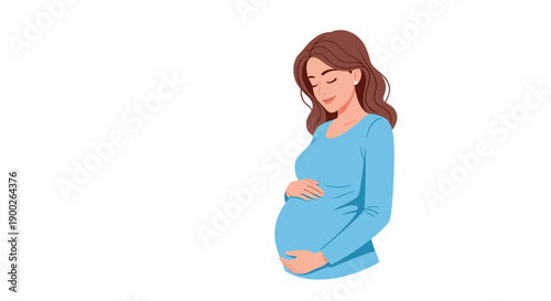 Serene pregnant woman tenderly holding her baby bump, radiating peace and maternal love in a calm moment.