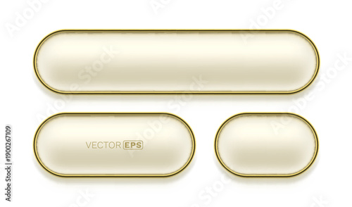 Elegant set of 3D golden bordered buttons. Realistic glossy cream web elements for various designs.