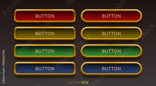 Glossy UI buttons with golden frames.