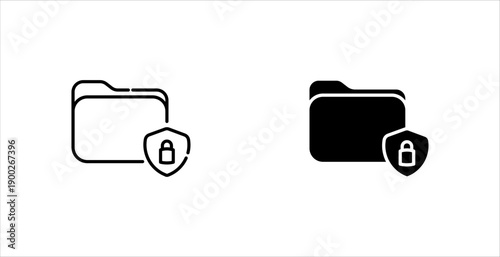 PrintFolder lock line icon set vector. File, catalog, document, search, folder, network, storage, secure, data, setting, hide, personal, shield, download, check mark, reload, share, loading, open clos