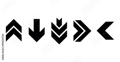 A set of modern black arrow icons on a white background for navigation and direction