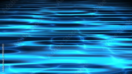 Abstract blue light waves flowing horizontally, futuristic digital water surface with glowing lines, seamless motion background for technology and sci-fi visuals.