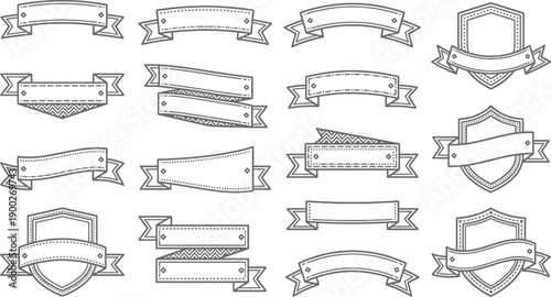 Modern collection of versatile empty banners, elegant scroll ribbons, and classic heraldic shields, ideal for diverse graphic design projects and new creative elements